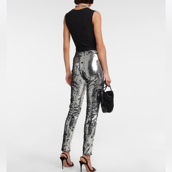 Isabel Marant Silver Metallic Izard Mid Rise Skinny Leggings SZ 2/34 - Picture 4 of 7